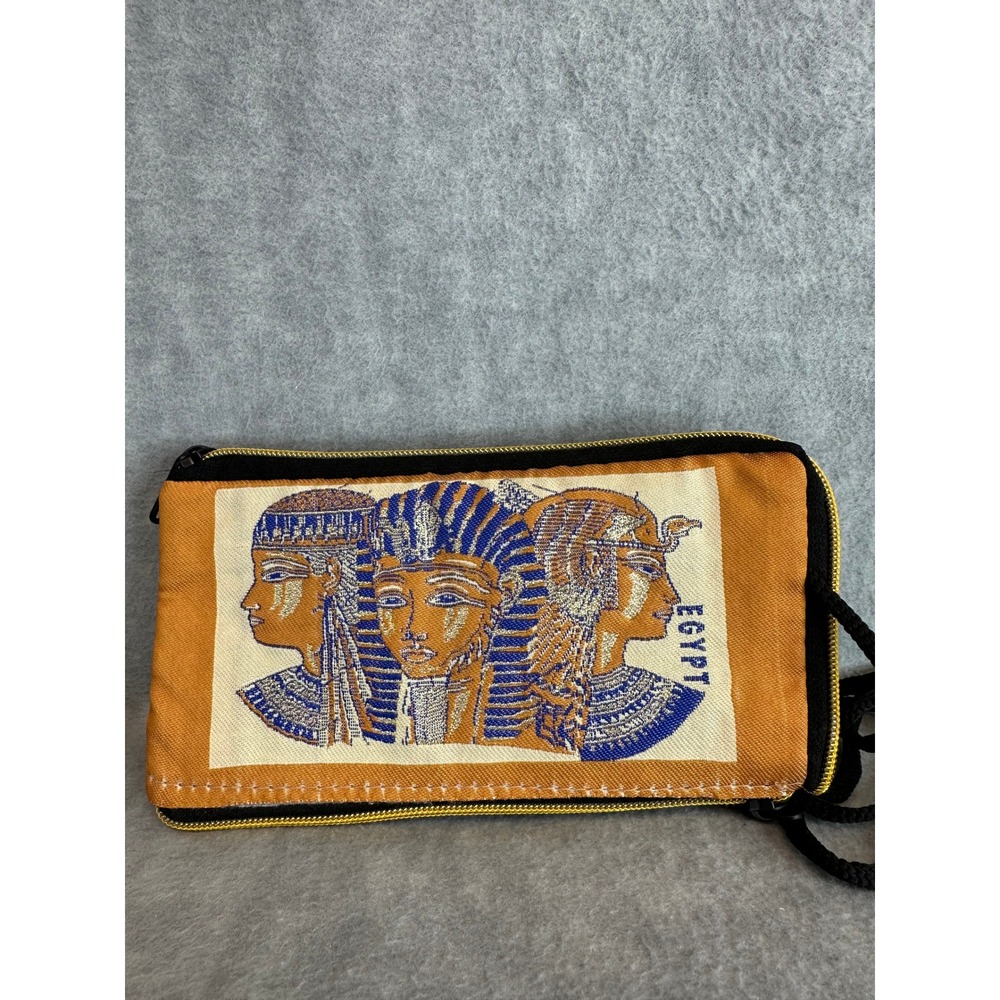 Egyptian Pharaoh Pouch Crossbody Bag Handmade Orange 2 Pockets Mini‎ Purse